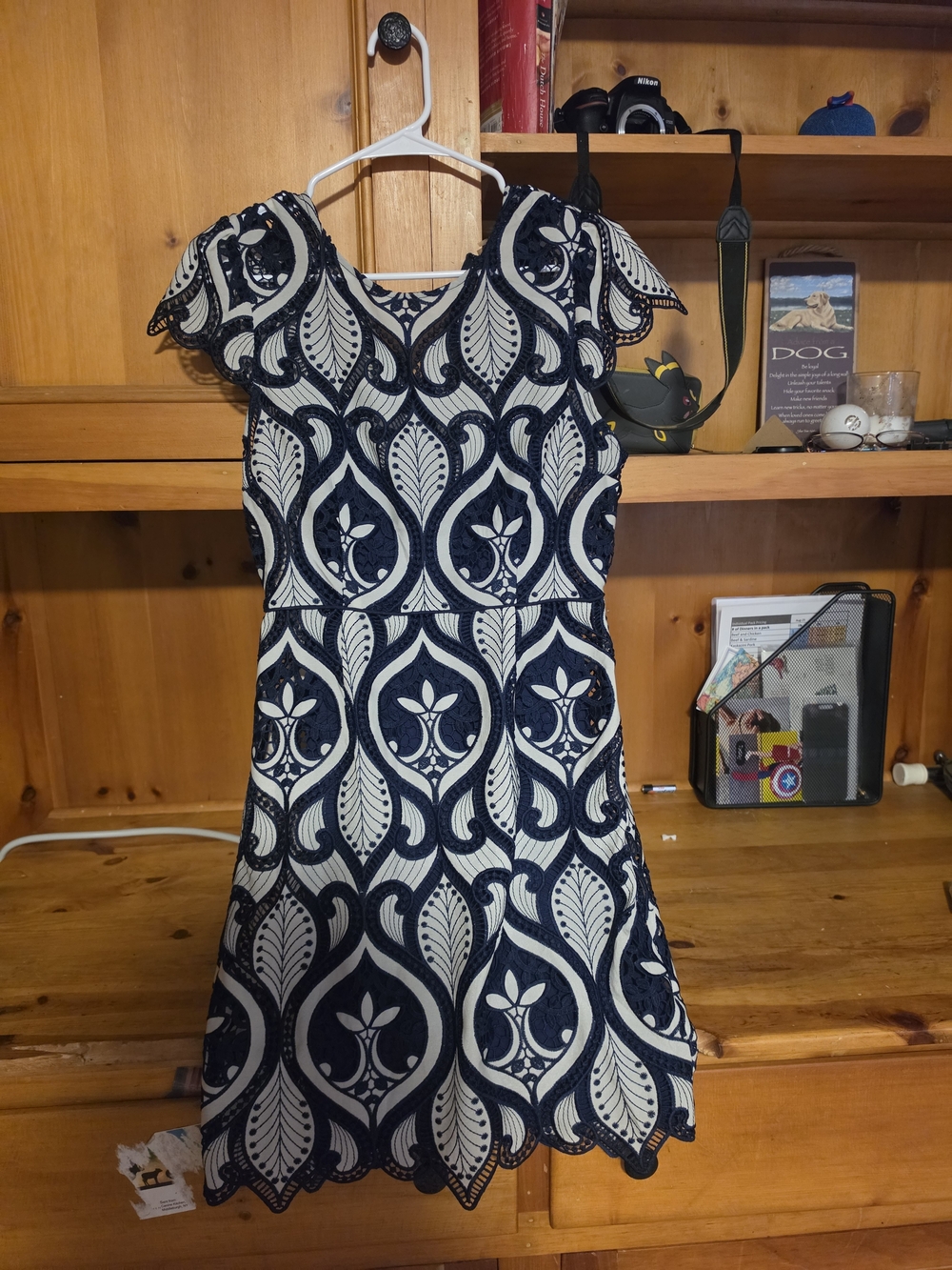 Women’s Caballero Navy and White Lace Fit-and-Flare Dress. Nwts